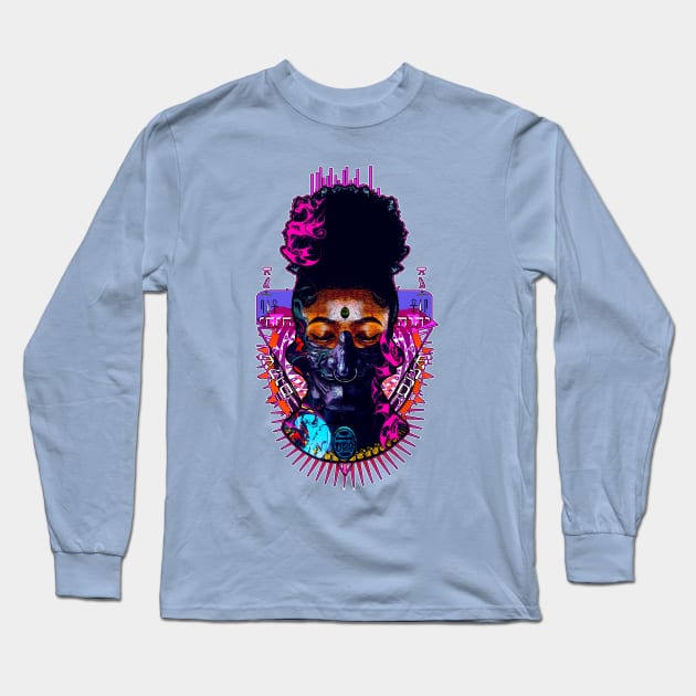 Afro Hair Black Girl Shogun Melanin Ronin Warrior 3 Long Sleeve T-Shirt by Glass Table Designs